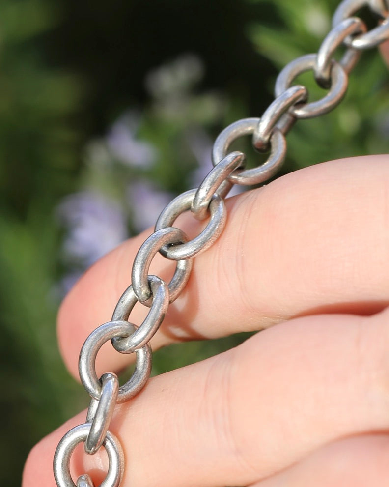 Vintage Chunky Oval Cable Chain with Textured Clasp, Sterling Silver, 42cm or 16.5inches, 50.7g