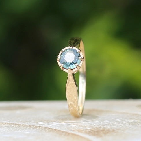 Seafoam Sapphire Solitaire in 8 Claw Setting, 9ct Yellow Gold, size L or just under 5.5