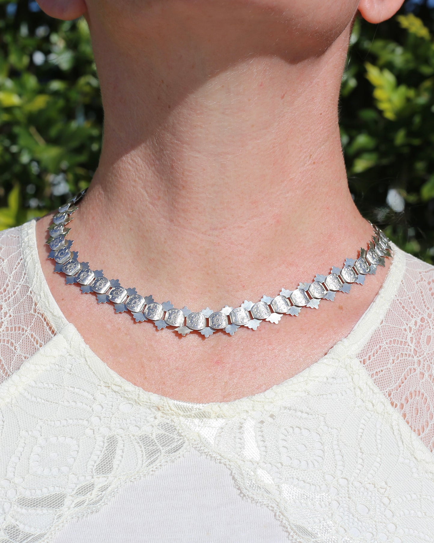 Antique Victorian Floral Book Chain, Silver, 45cm or 7.75 inches, 22.43g
