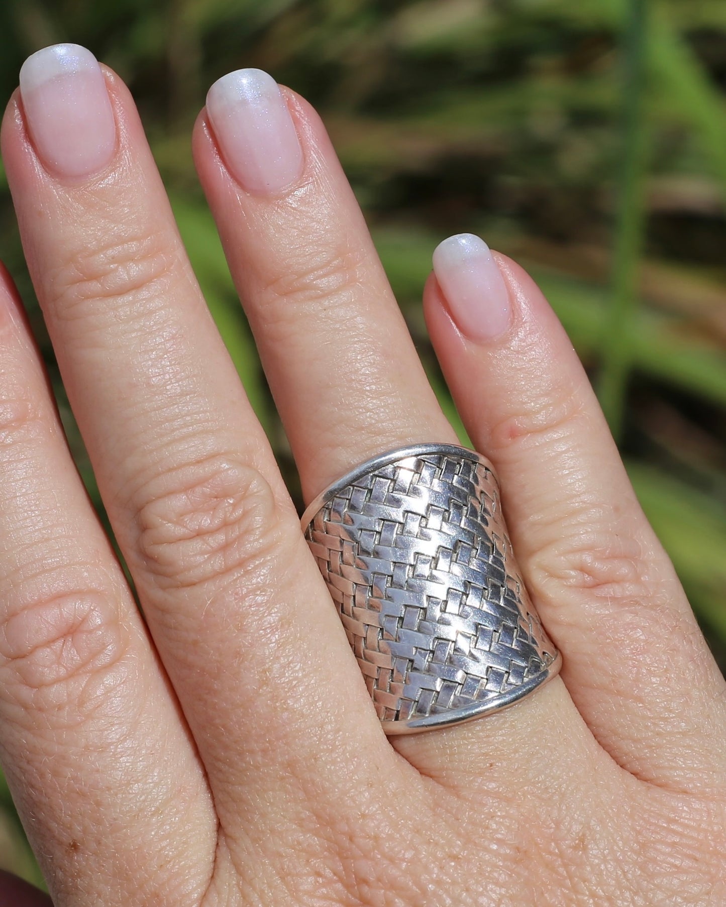 Woven Silver Cuff Ring, Sterling Silver, currently fits like a size P1/2 or Q - but easily sizeable, 8.2g
