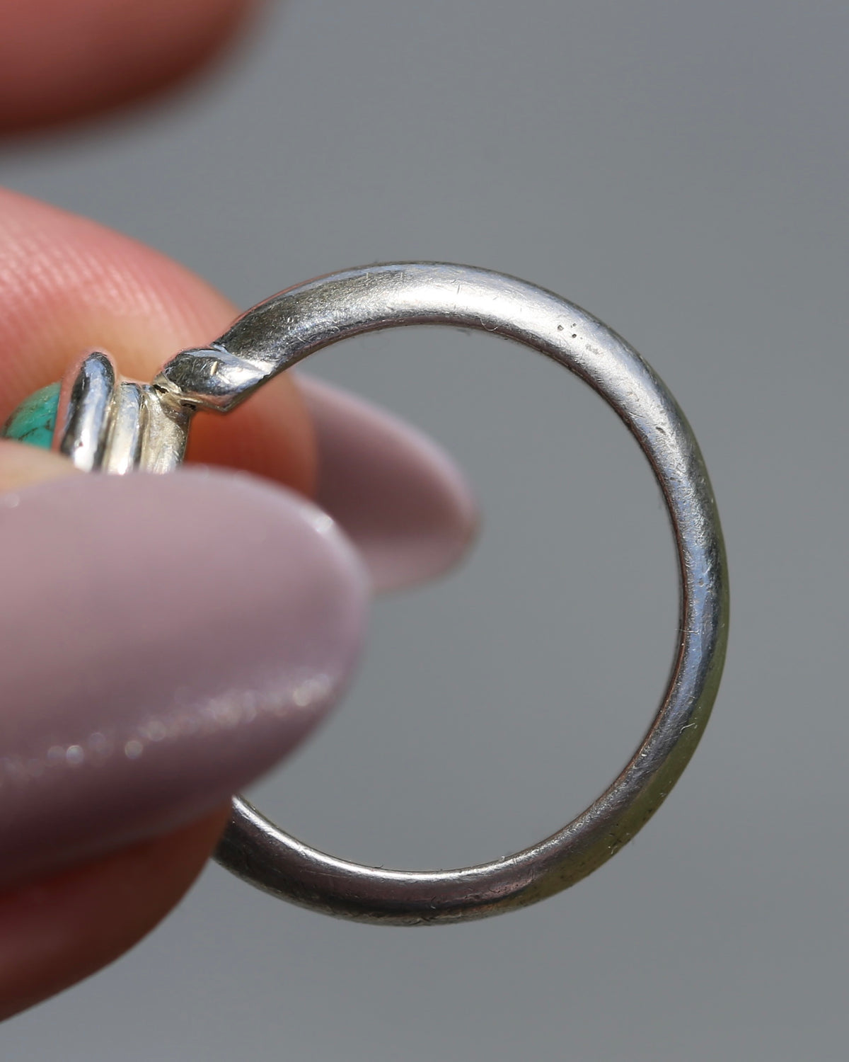 Natural Turquoise Cabochon Bezel Set Ring, Sterling Silver, size Q or just over 8, 7.3g