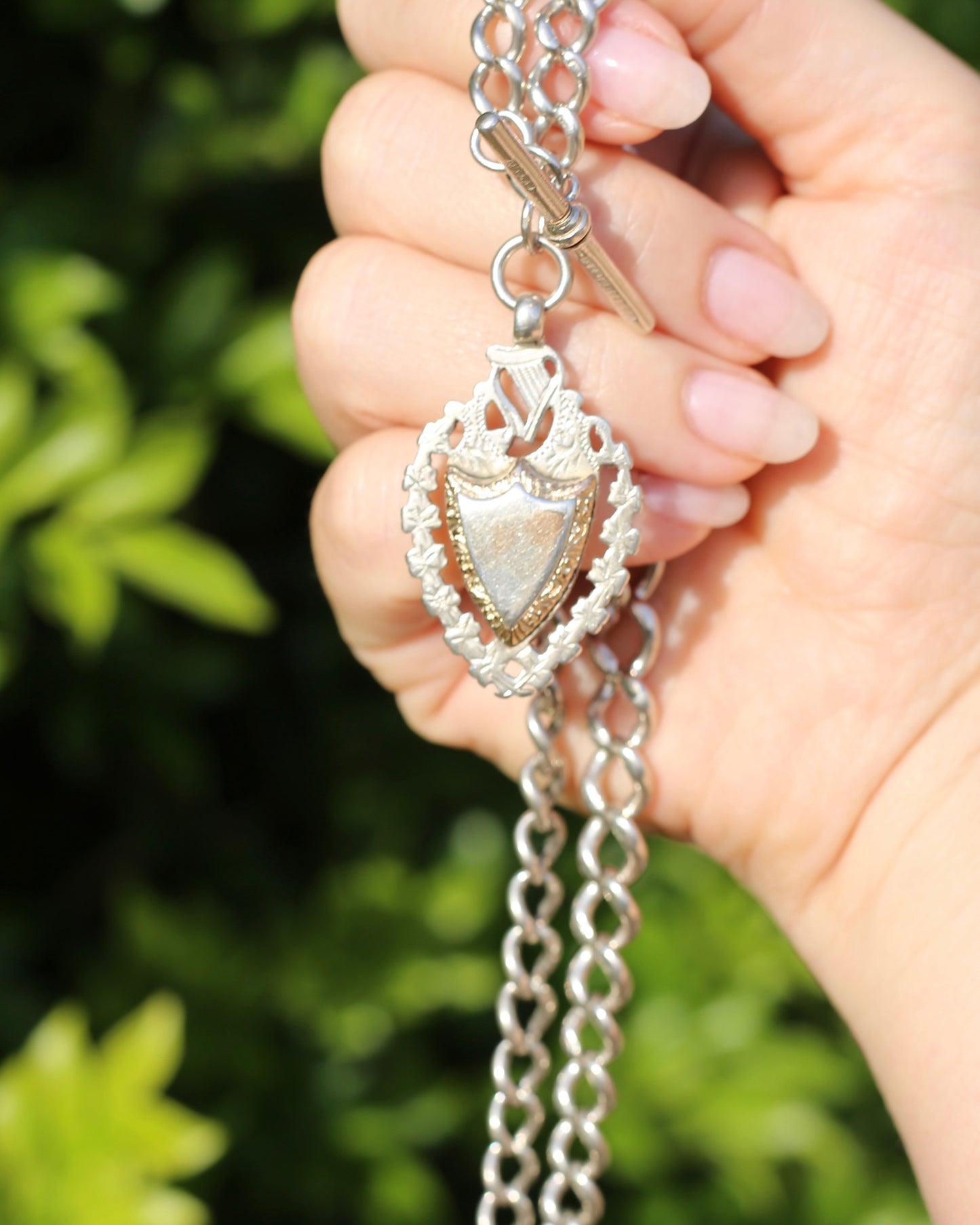 Birmingham Made 1903 Sterling Silver Watch Chains, Fob and T-bar, 47cm or 18.5 inches, 52,6g