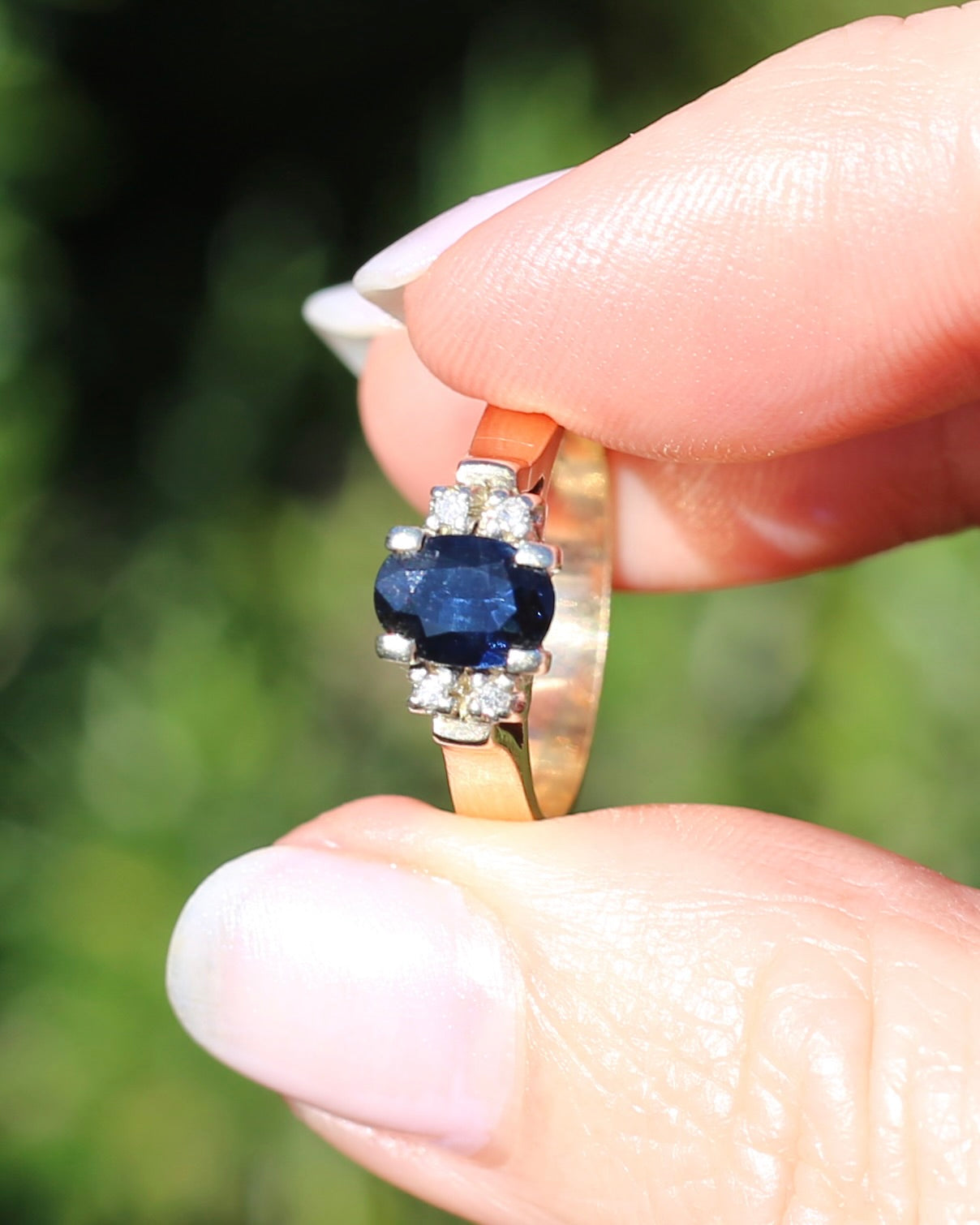 Circa 1970s Natural Sapphire and Diamond Ring, 9ct Yellow and White Gold, size M or 6.25, 4.19g