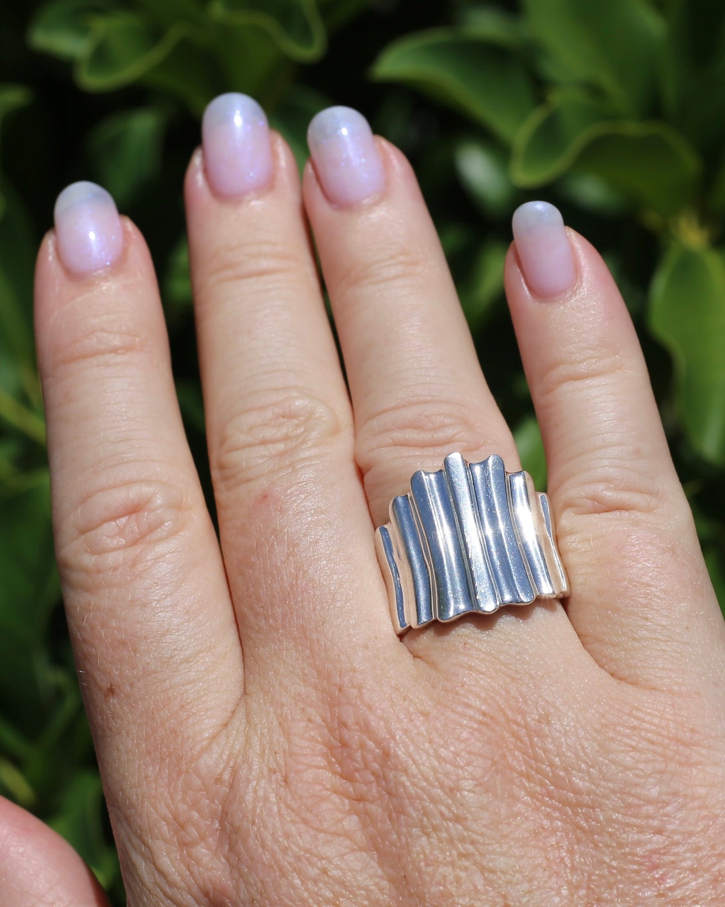 Architectural Corrugated Silver Ring, Sterling Silver, size R or 8.5, 9.42g