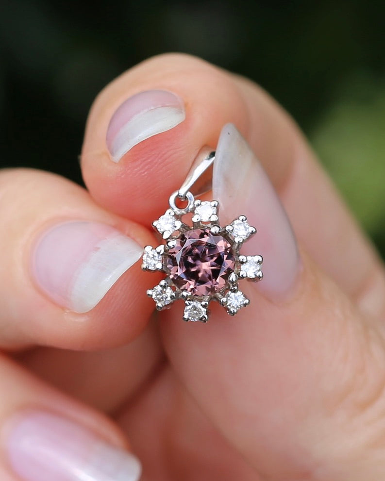 1.53ct Australian Zircon and Diamond Pendant, 14ct White Gold, 1.87g