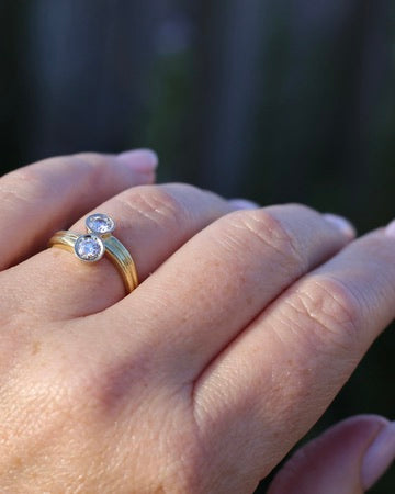 Vintage Toi Et Moi Two Stone Natural Diamond Ring, 18ct Yellow and White Gold Ring, size P1/2 or just over 7.75, 4.42g, with valuation
