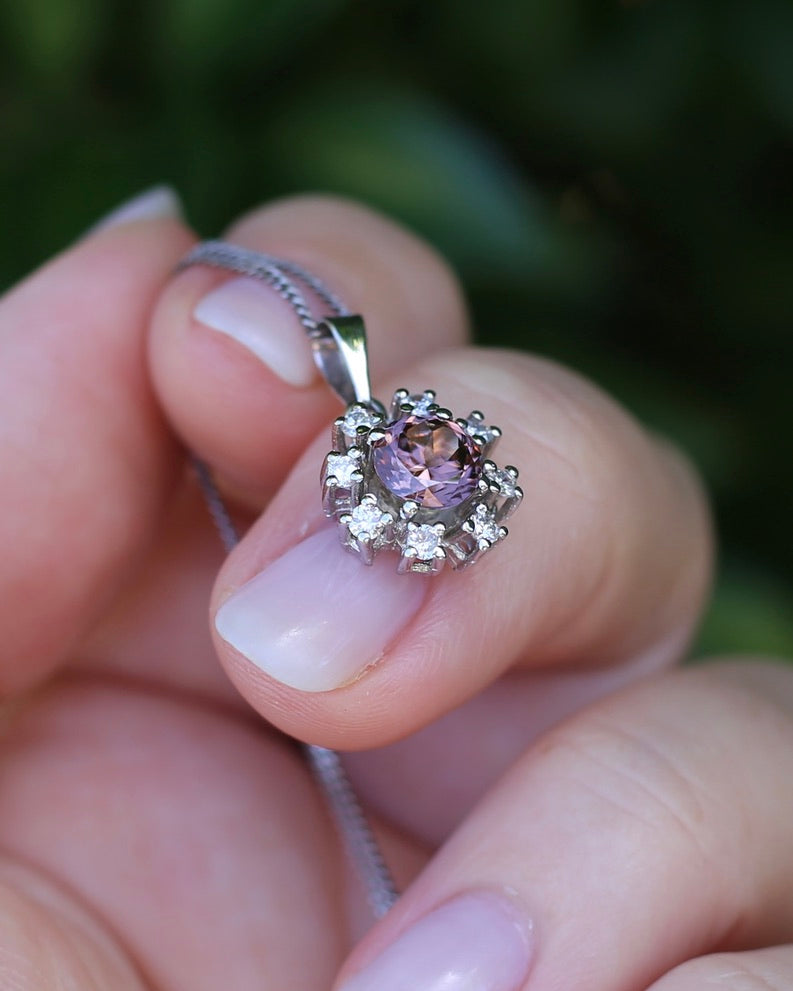 1.53ct Australian Zircon and Diamond Pendant, 14ct White Gold, 1.87g