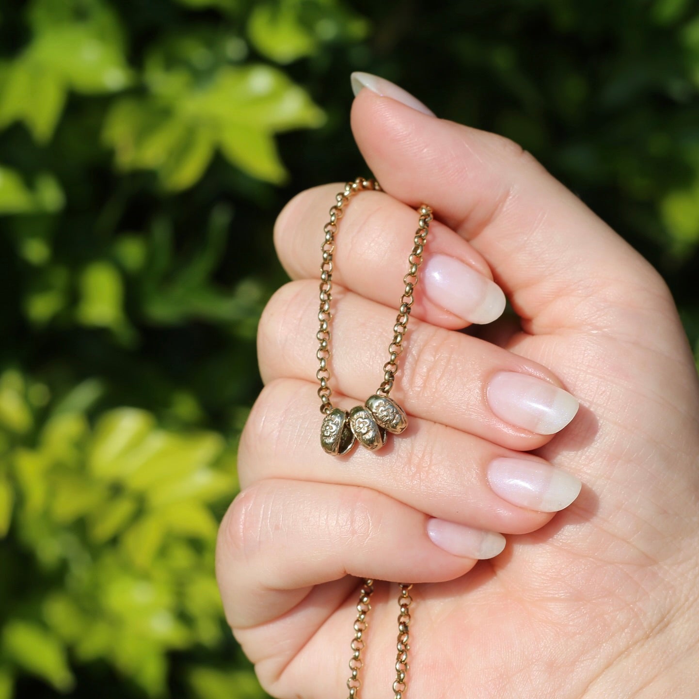 Vintage Likely Australian Made Floral Engraved Gold Beads, 9ct Yellow Gold, 0.5g each