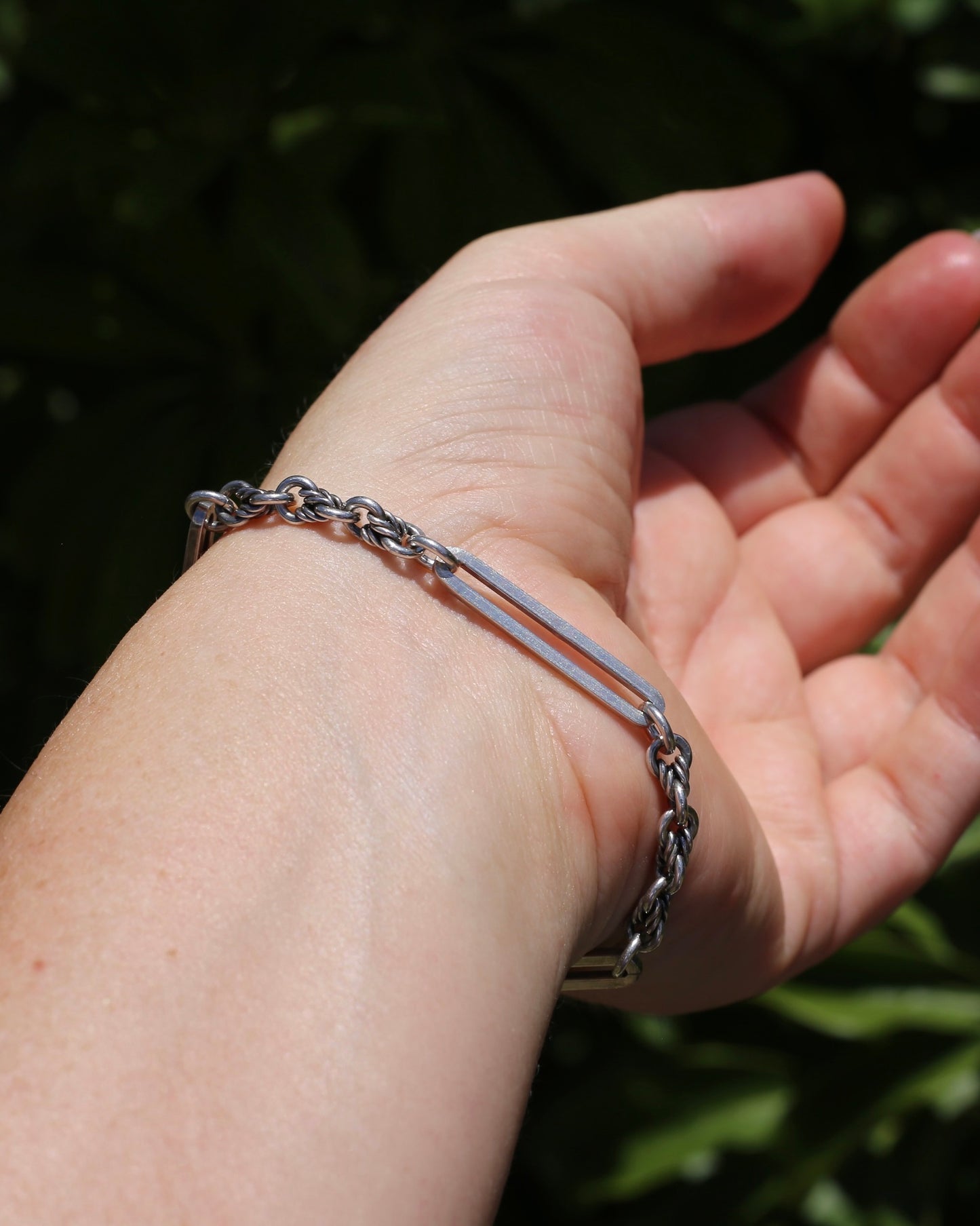 Love Link and Trombone Link Bracelet or Extender with Albert Clasp, Sterling Silver, 7.75 inches or 19.5cm, 11.88g