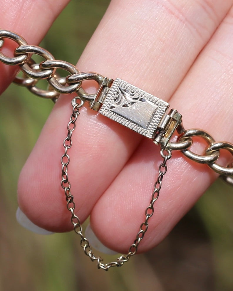 Vintage Australian Rodd and Co. Curb Bracelet with Safety Chain, 15.3g, 18.5cm or 7.25 inches