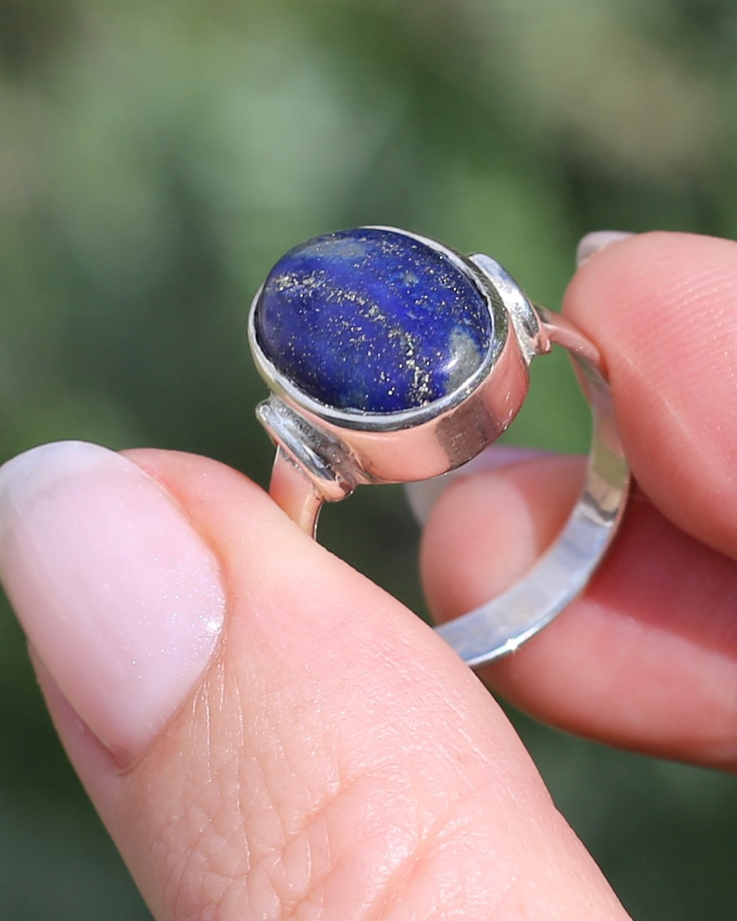 Lapis Cabochon in Silver Bezel Setting, Sterling Silver, size P1/2 or just under 8, 4.9g