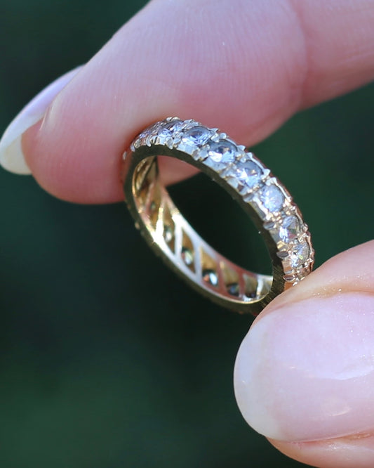 Vintage 1950s Style White Spinel Eternity Ring, 9ct Yellow Gold, size J or 4.75