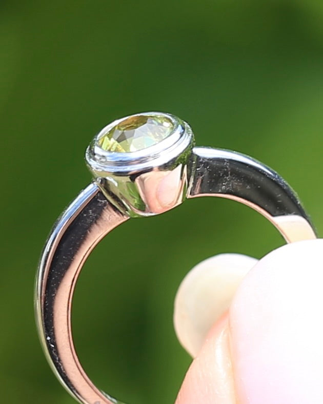 Old Cut Yellow Sapphire in 18ct White Gold Bezel Set Ring, 18ct Yellow Gold, size L or just under 5.75 , 4.48g, with valuation