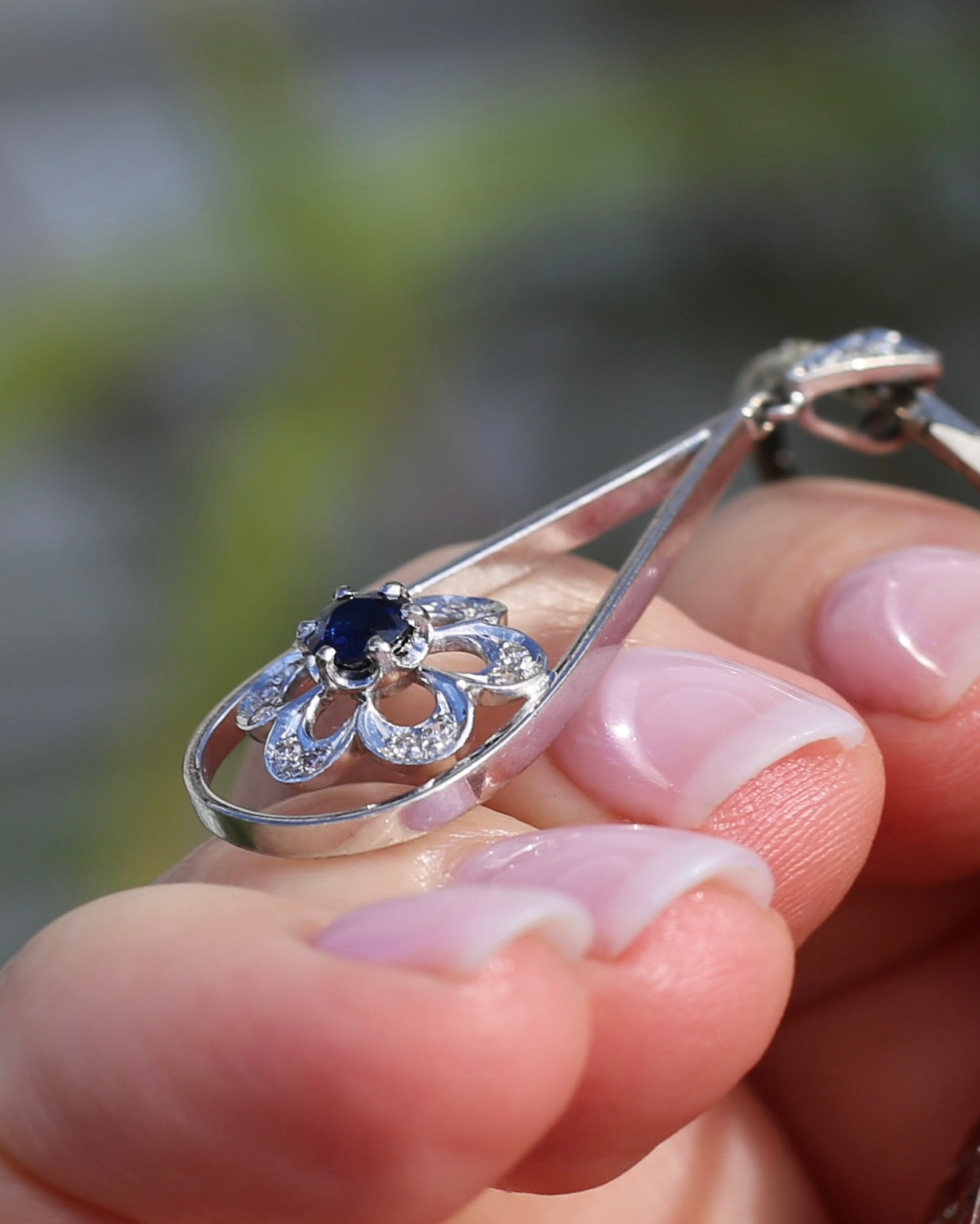 Vintage Natural Sapphire and Diamond Pendant, 18ct White Gold, 2.64g