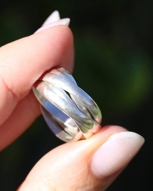 5 Ring Russian Wedding Ring, Sterling Silver, Size T1/2 or 9.75, 5.95g