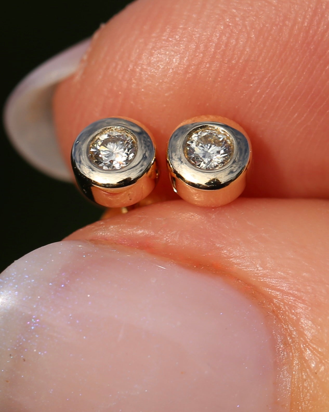 0.15ct Bezel Set Natural Diamond Studs, 9ct Yellow Gold, 0.85g