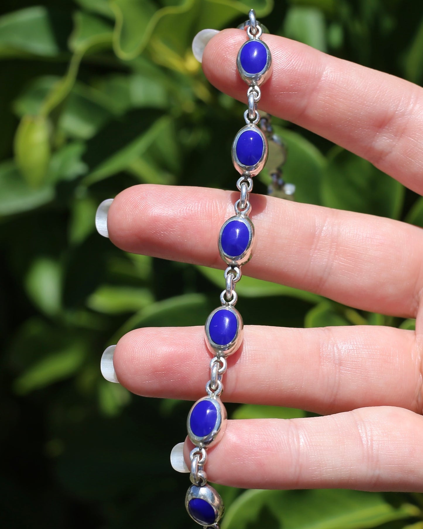 Vintage Mexican Bezel Set Lapis Bracelet, 7.75 inches or 19.5cm, 21.27g