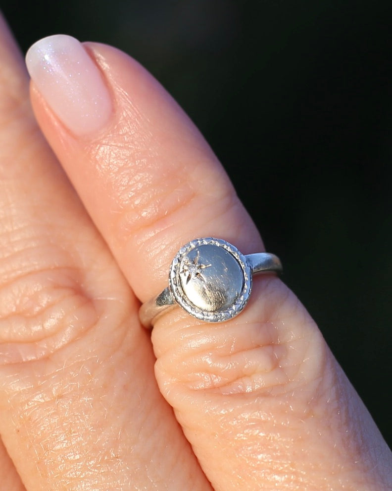 Mixed Metal Diamond Set Signet, 9ct Yellow Gold and Sterling Silver, size D1/2 or 2.25, 1.76g