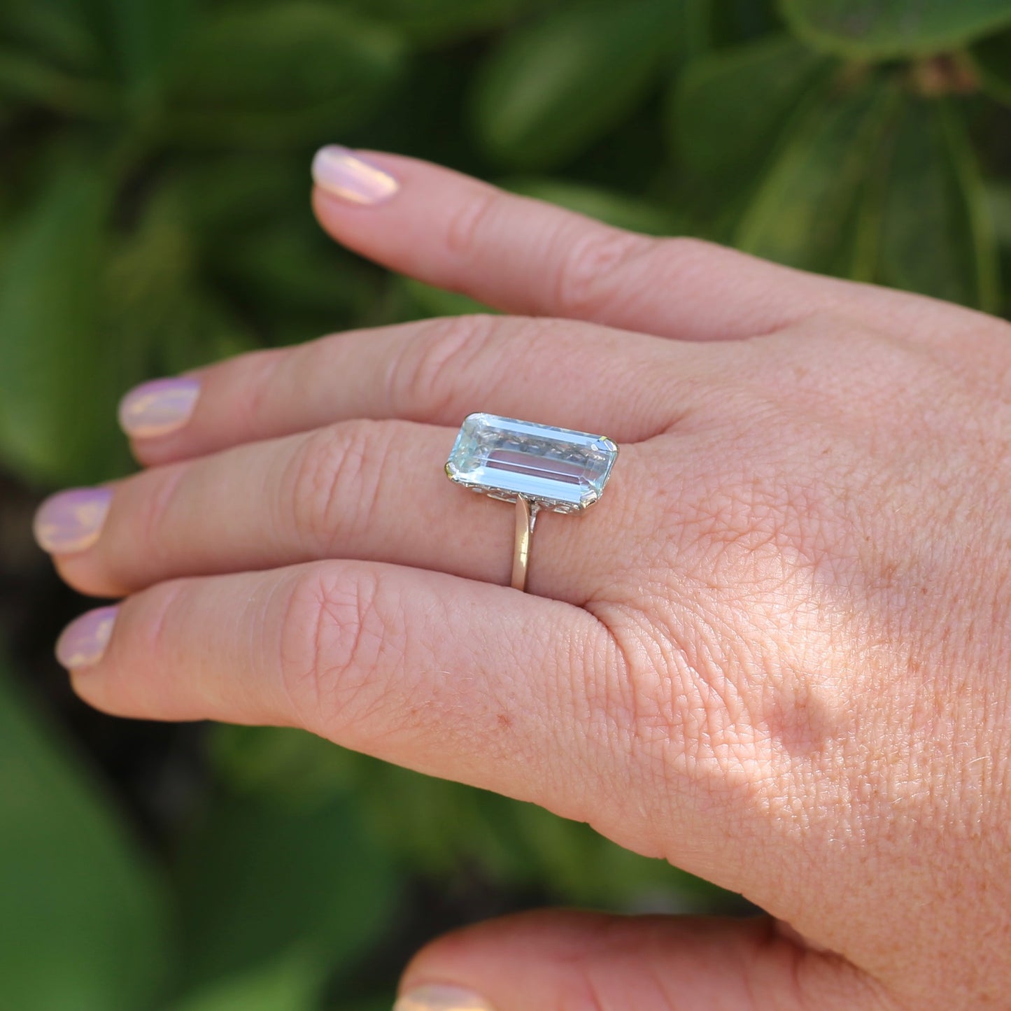 8.46ct Rectangular Step Cut Aquamarine in Hand Made French 18ct White Gold, size U1/2 (offering a free re-size on this)