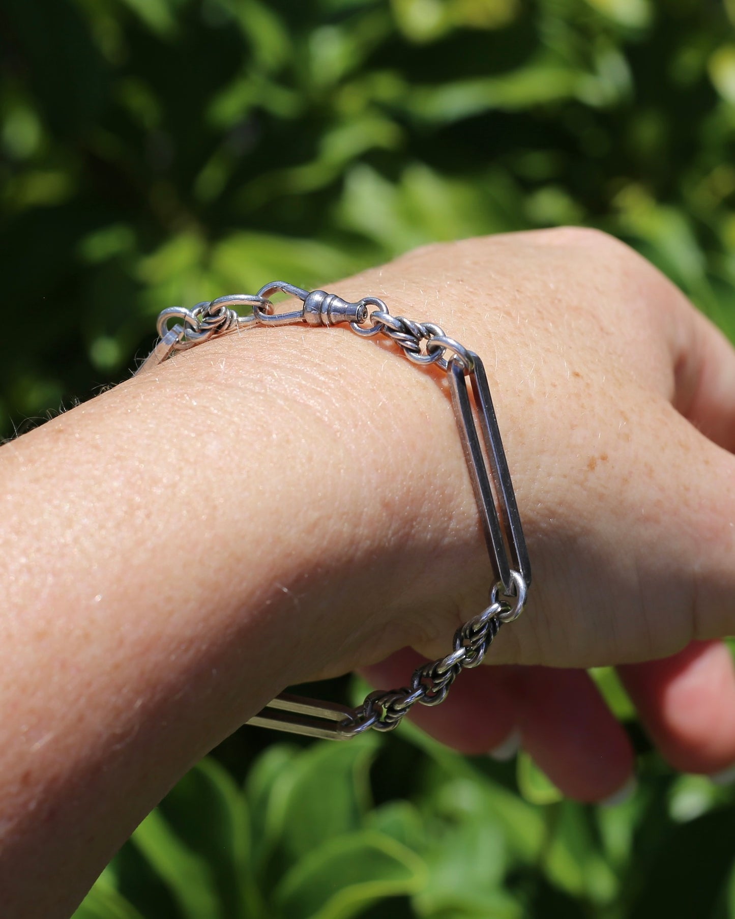 Love Link and Trombone Link Bracelet or Extender with Albert Clasp, Sterling Silver, 7.75 inches or 19.5cm, 11.88g