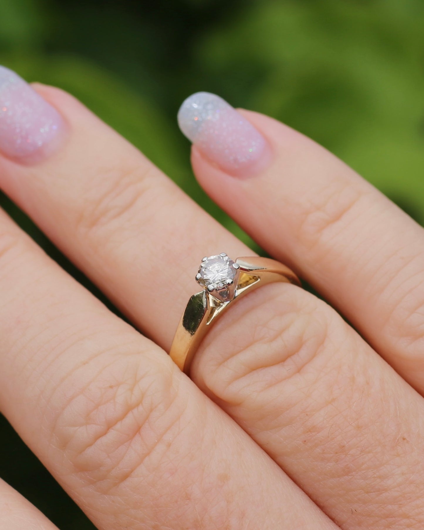 0.35ct Natural Champagne Diamond Solitaire, 9ct Yellow Gold (with white gold setting), size L or 5.75, 2.72g