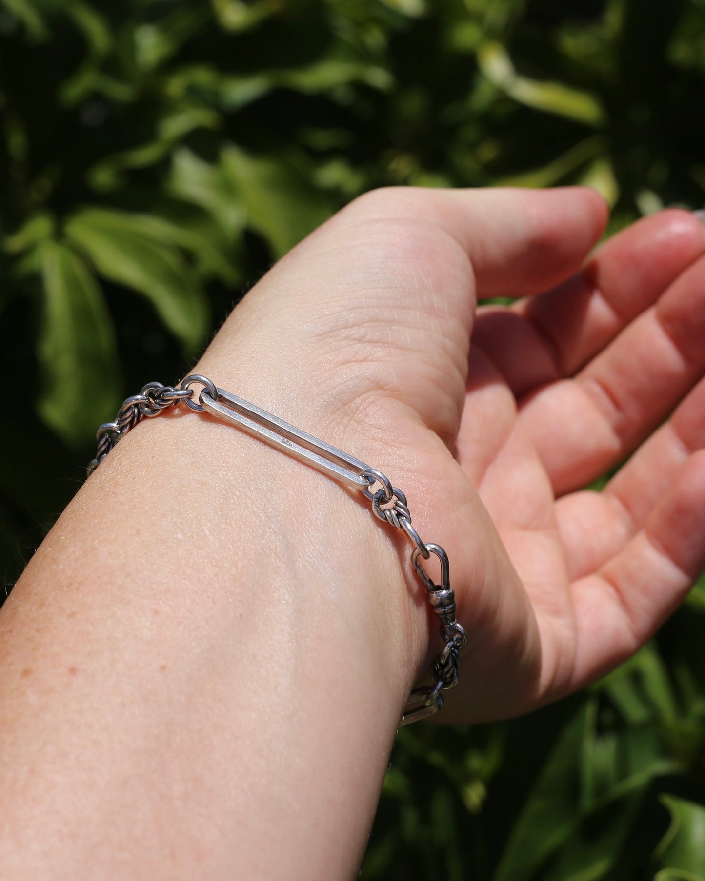 Love Link and Trombone Link Bracelet or Extender with Albert Clasp, Sterling Silver, 7.75 inches or 19.5cm, 11.88g