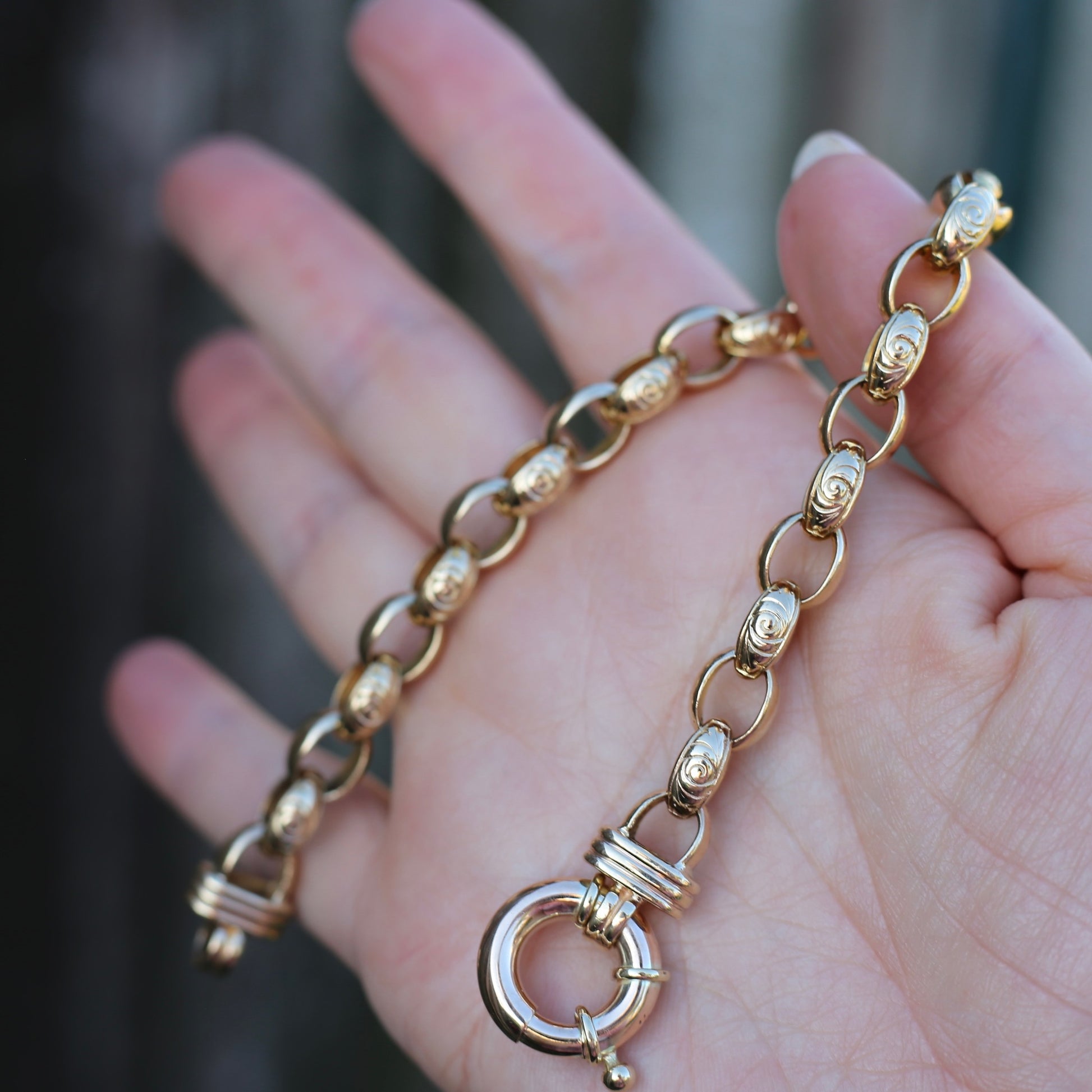 9ct Yellow Gold Fancy Twisted Trombone and Love Link Bracelet or Watch  Chain Extender, 10.8g 20.5cm