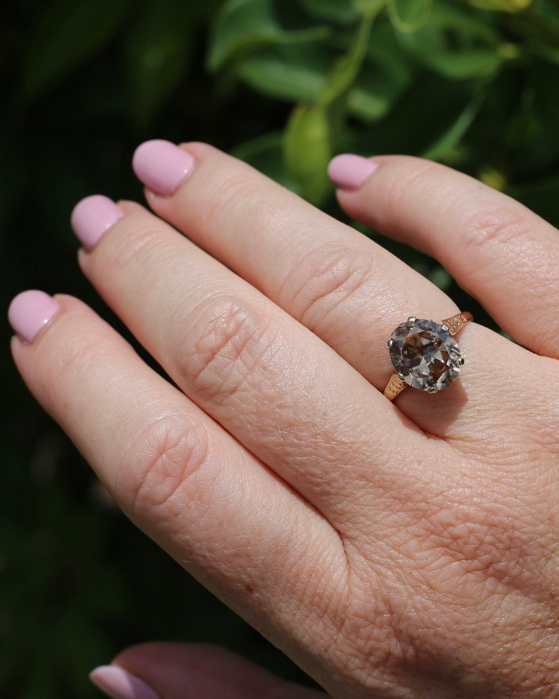 5.68ct Oval Natural Australian Zircon, In 1973 Birmingham Made Ring, 9ct Yellow Gold, size O1/2 or 7.5, 3.41g