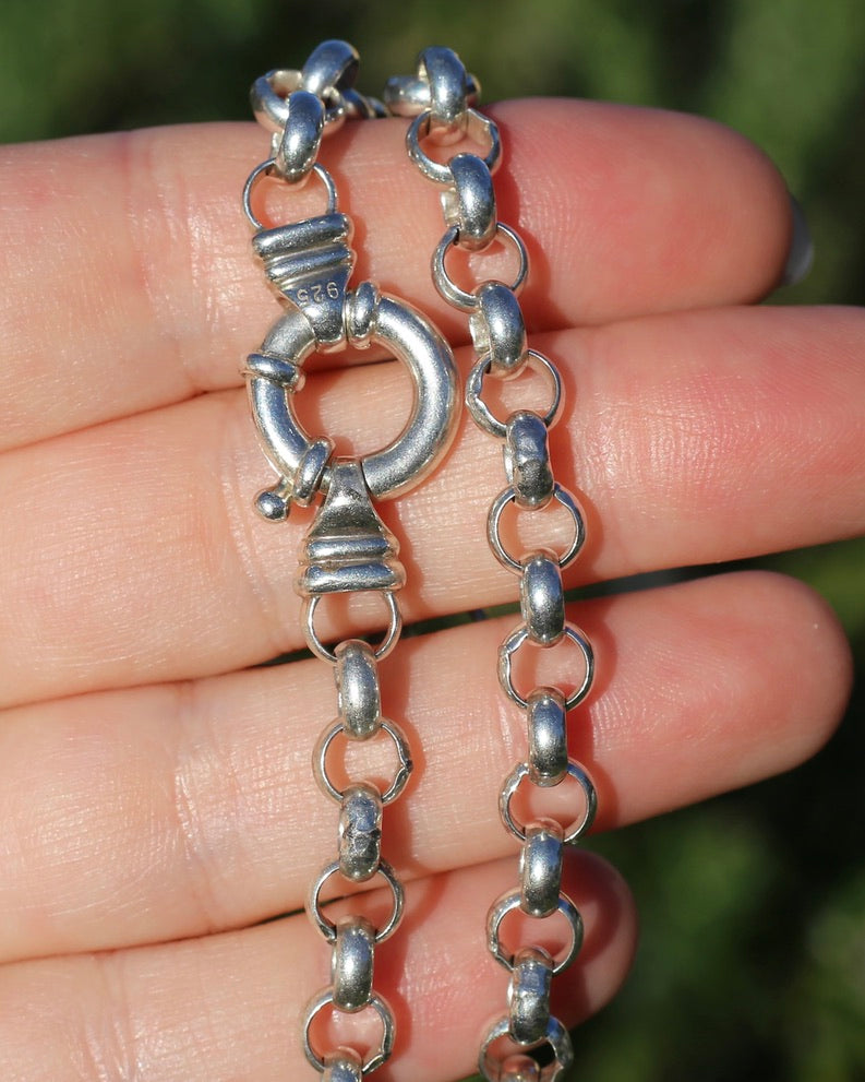Chunky Silver Belcher Chain With Italian Bolt Clasp and large finals, 45.5cm or 18 inches, 36.9g