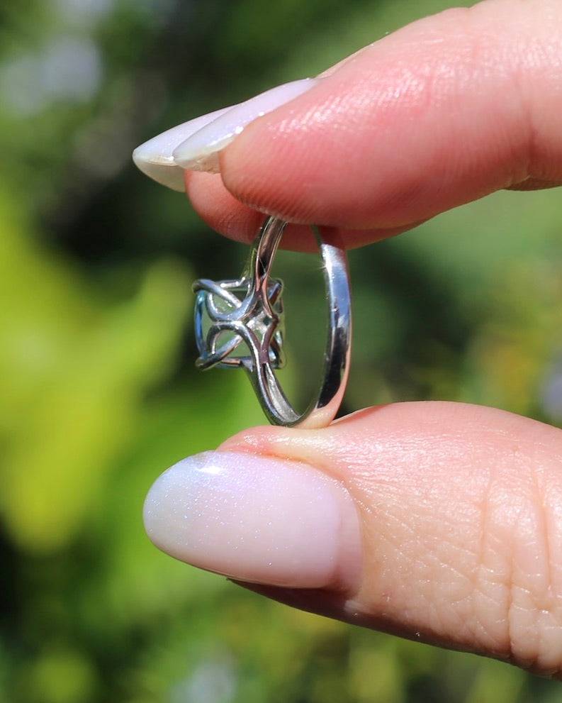 2.35ct Cushion Cut Blue Topaz Ring, Sterling Silver, size O1/2 or 7.25, 2.35g