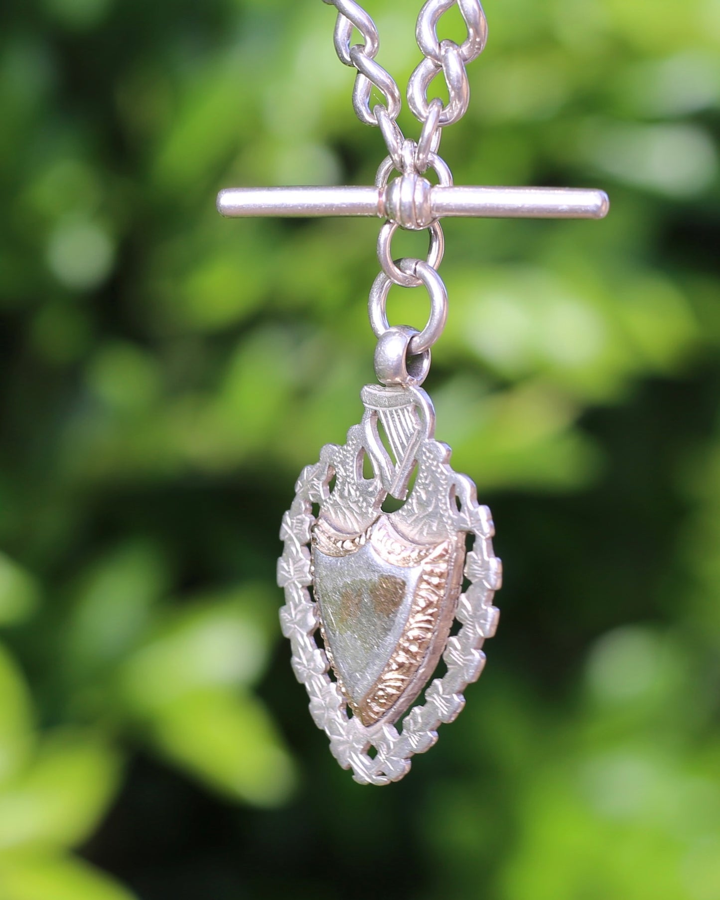 Birmingham Made 1903 Sterling Silver Watch Chains, Fob and T-bar, 47cm or 18.5 inches, 52,6g