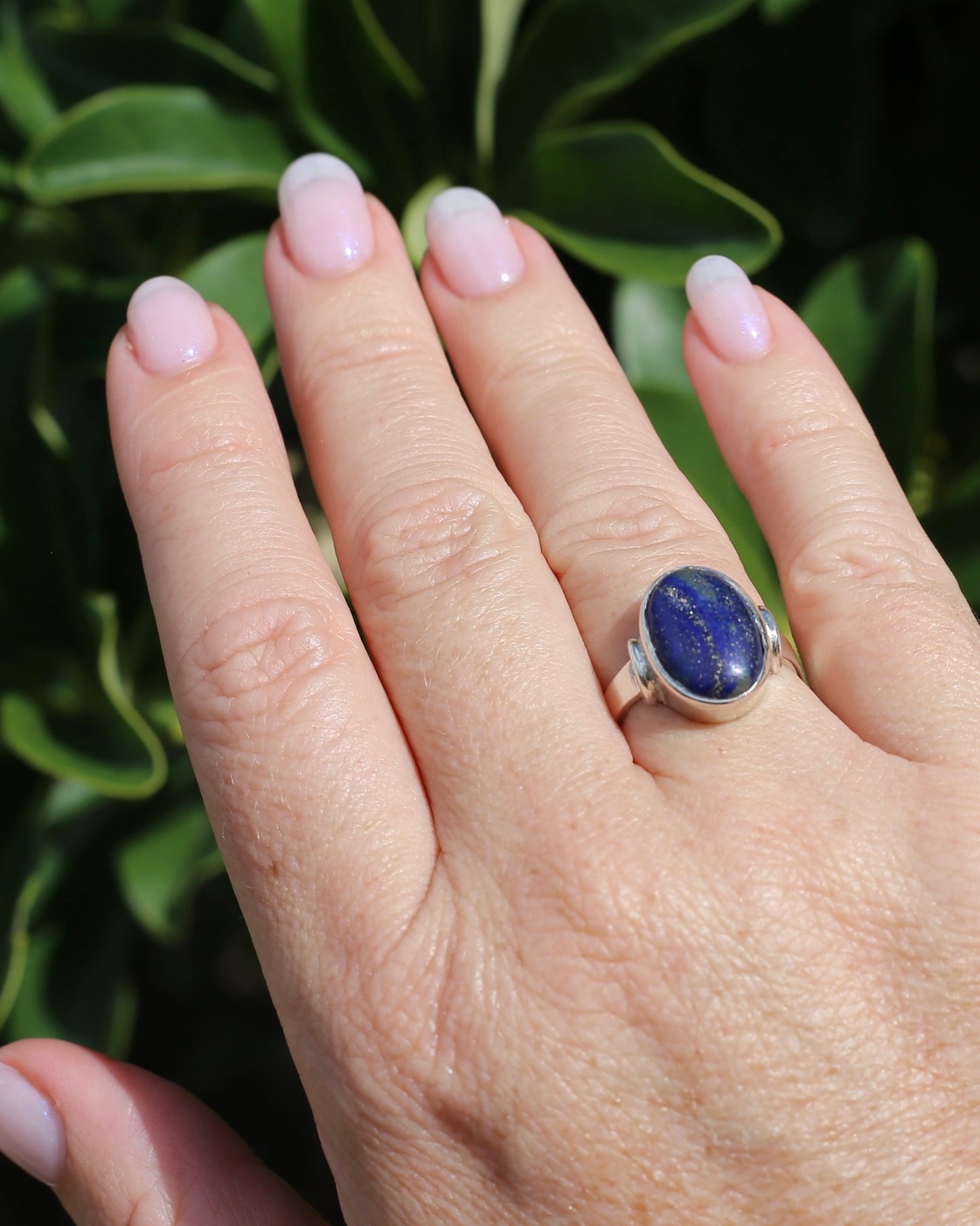 Lapis Cabochon in Silver Bezel Setting, Sterling Silver, size P1/2 or just under 8, 4.9g