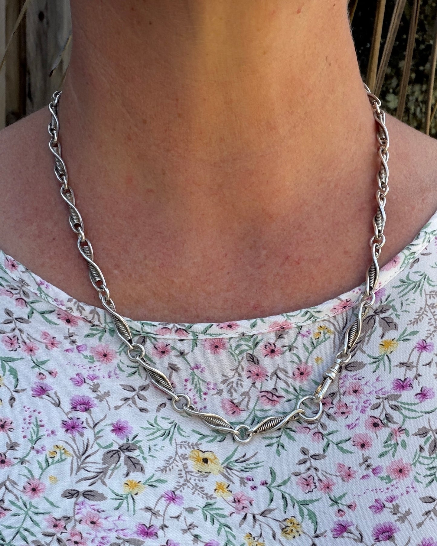 Vintage/ Vintique Fancy Link Single Swivel Albert Clasp Chain, Sterling Silver, 52cm or 20.5 inches, 30.0g