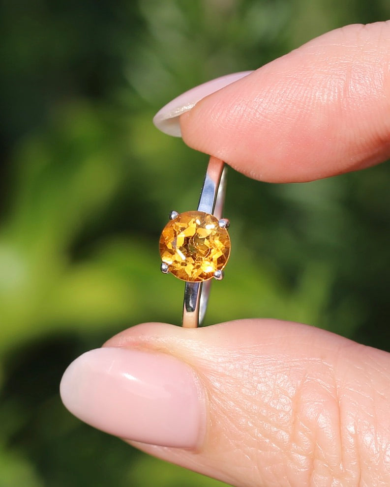 Vibrant Orange Citrine Ring, Sterling Silver, size P or 7.5, 3.1g