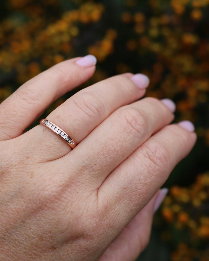 0.3ct Channel Set Natural Diamond Band, 9ct Rose Gold, size 7.25 or just over O, 1.6g