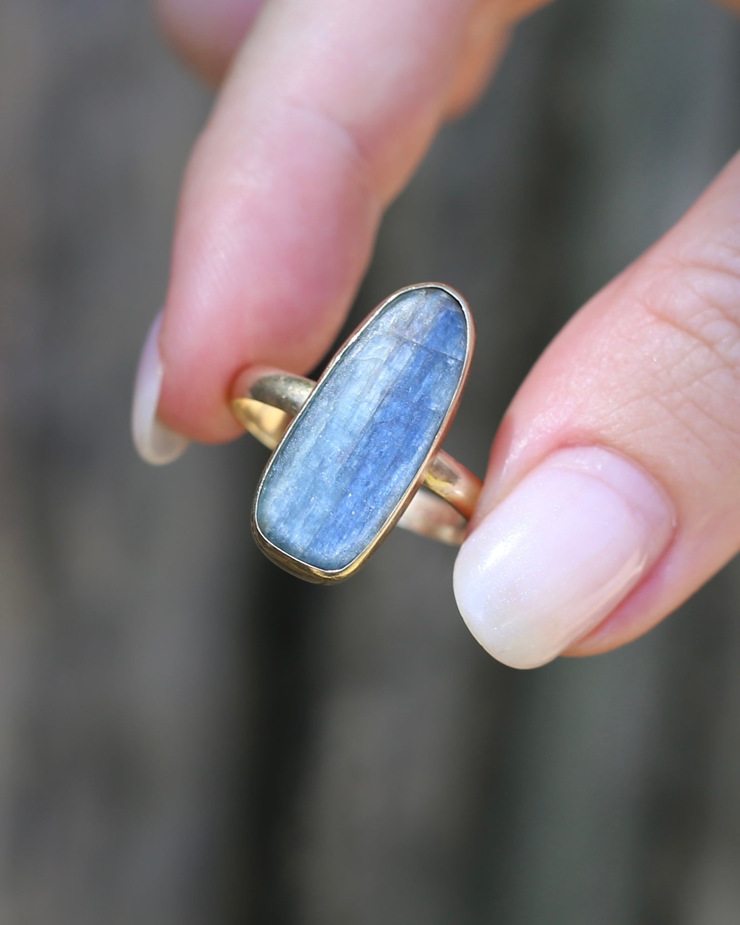 Rustic Freeform Labradorite Cabochon in Bezel Setting, 9ct Yellow Gold, size X1/2 or 11.75