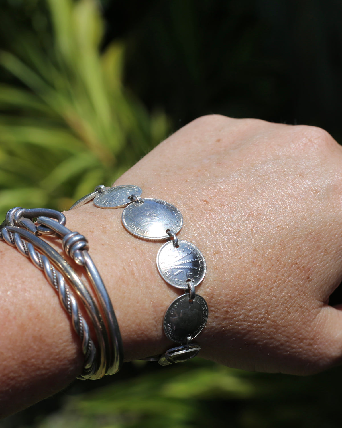 WWII Lucky Sixpence and Threepence Bracelet - coins 1938, 1942, 1943, 1944, 92.5% silver, 17.5cm or just under 7 inches, 19.83g