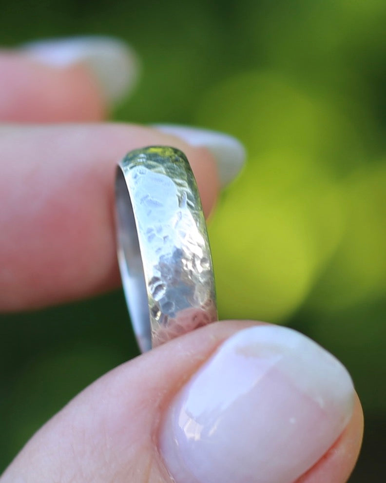 Textured, Hammered Finish Half Round Band, Sterling Silver, size L1/2 or 6 - will fit more like K1/2 or 5.5 due to width, 3.17g
