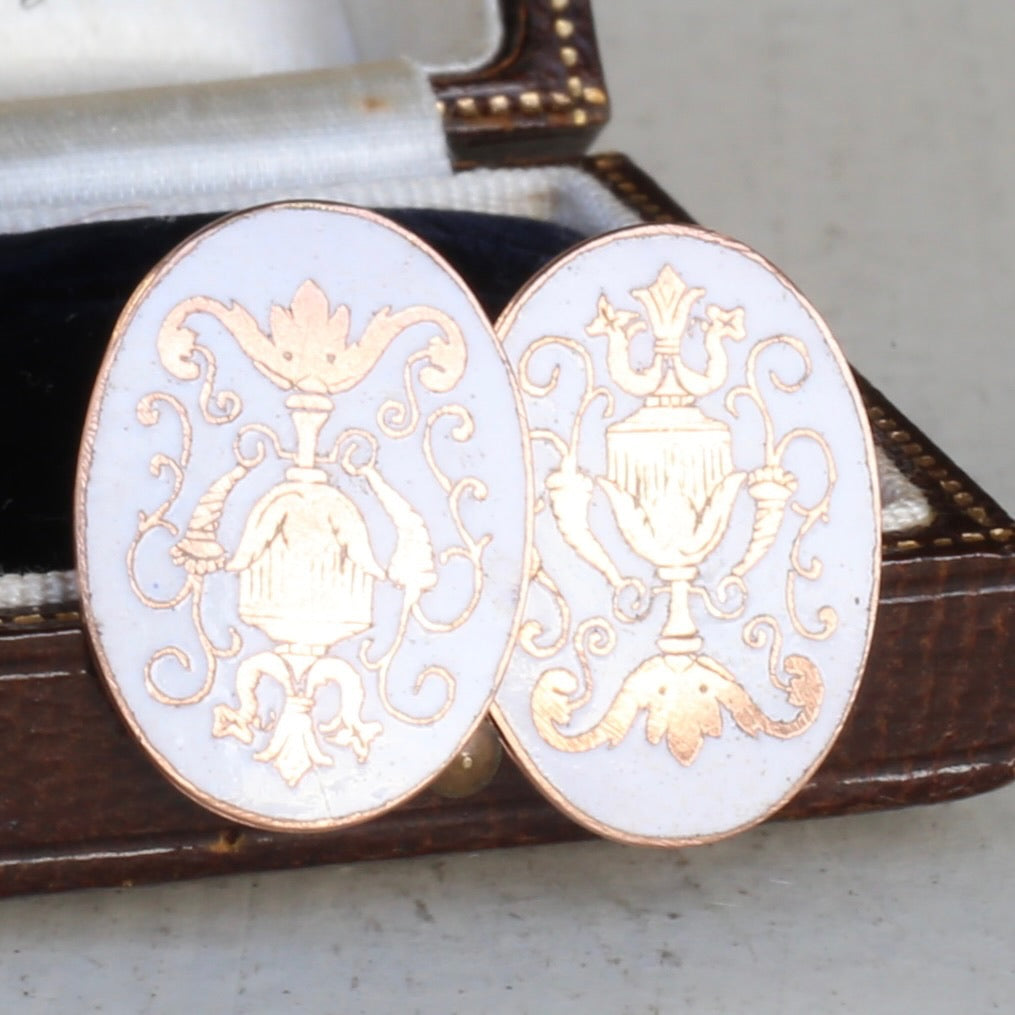 Early Australian APEX Enamel & Rose Gold Cufflinks, 7.87g 9ct Rose Gold