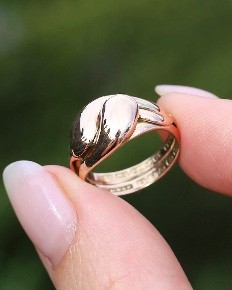 Antique 1907 Birmingham Made Double Snake Ring, 9ct Old Rosey Gold, size I1/2 or 4.5, 3.22g