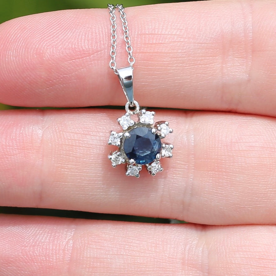 1.15ct Sapphire and Diamond Pendant, 14ct White Gold, with 9ct White Gold Chain