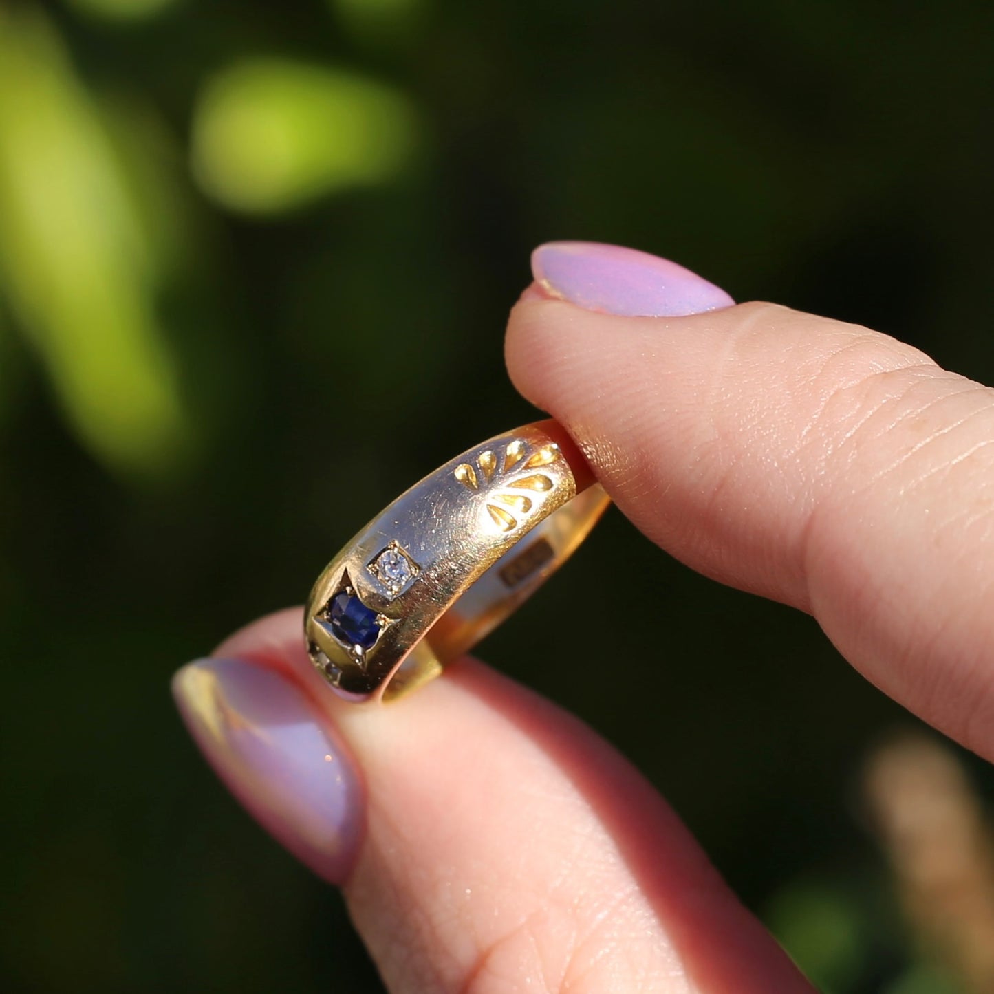 1896 Old Cut Sapphire and Diamond Gypsy Set Ring, 18ct Yellow Gold, size N or 6.75