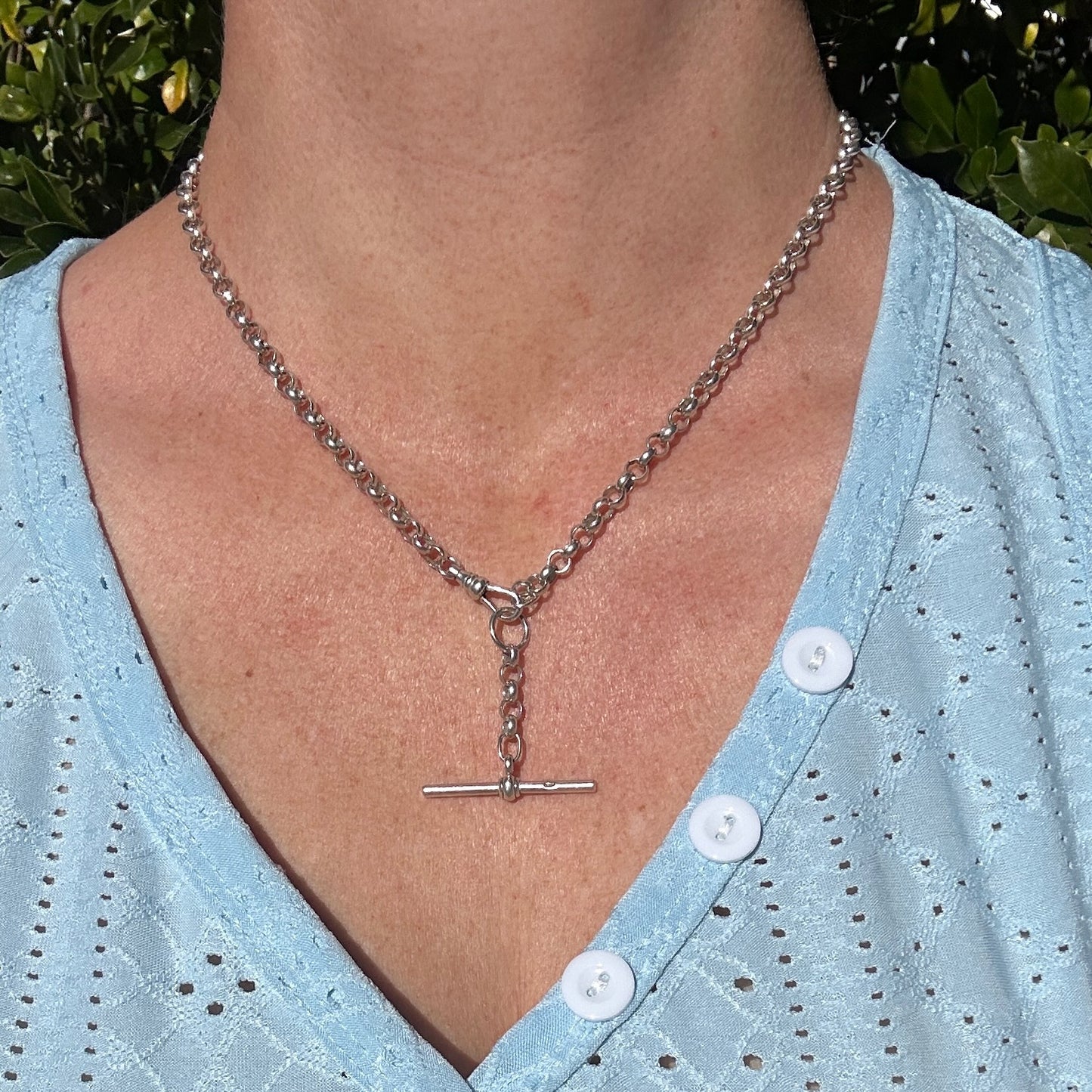 Silver Belcher Chain With Removable T-bar pendant and Albert Clasp, 46cm or 18 inches