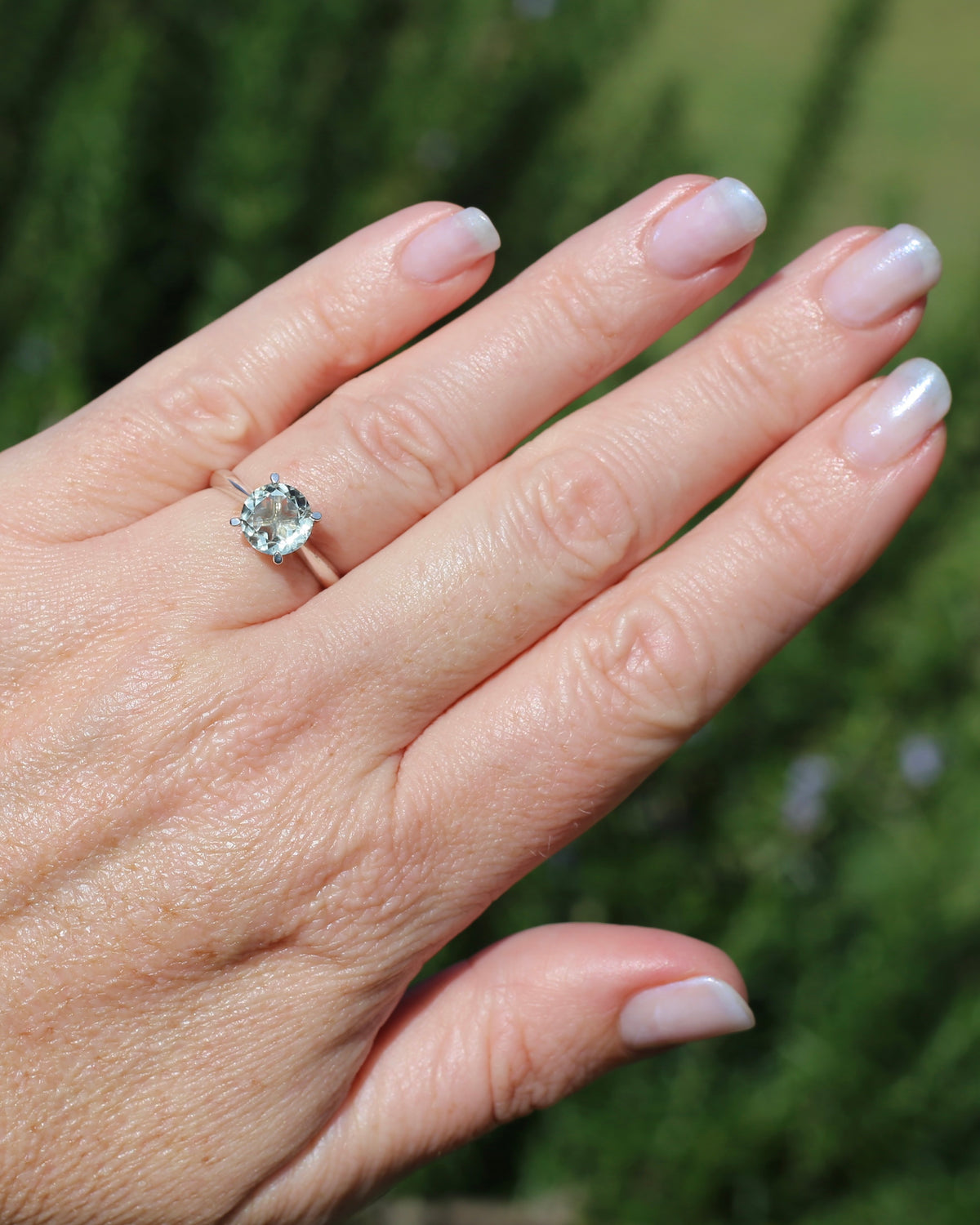 1.7ct Prasiolite Solitaire, Sterling Silver, size N or just over 6.5, 2.1g