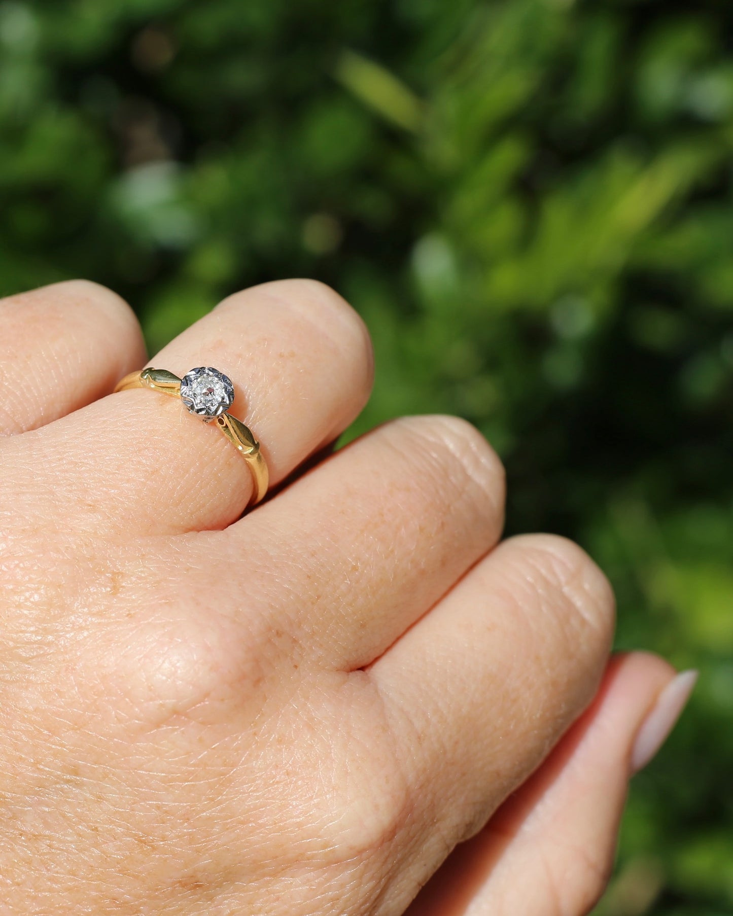Circa 1930s Old Cut Solitaire, 18ct Yellow Gold and Diamond, size 7 or N1/2