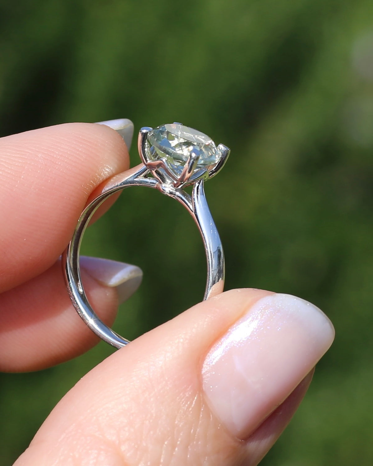 1.7ct Prasiolite Solitaire, Sterling Silver, size N or just over 6.5, 2.1g