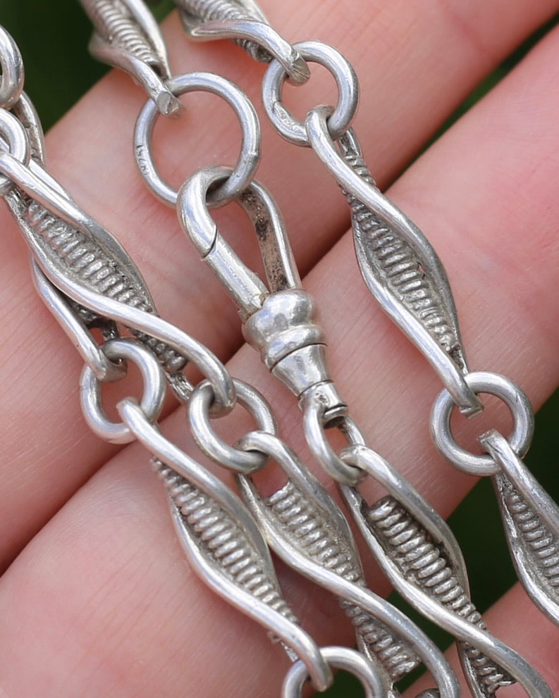 Vintage/ Vintique Fancy Link Single Swivel Albert Clasp Chain, Sterling Silver, 52cm or 20.5 inches, 30.0g