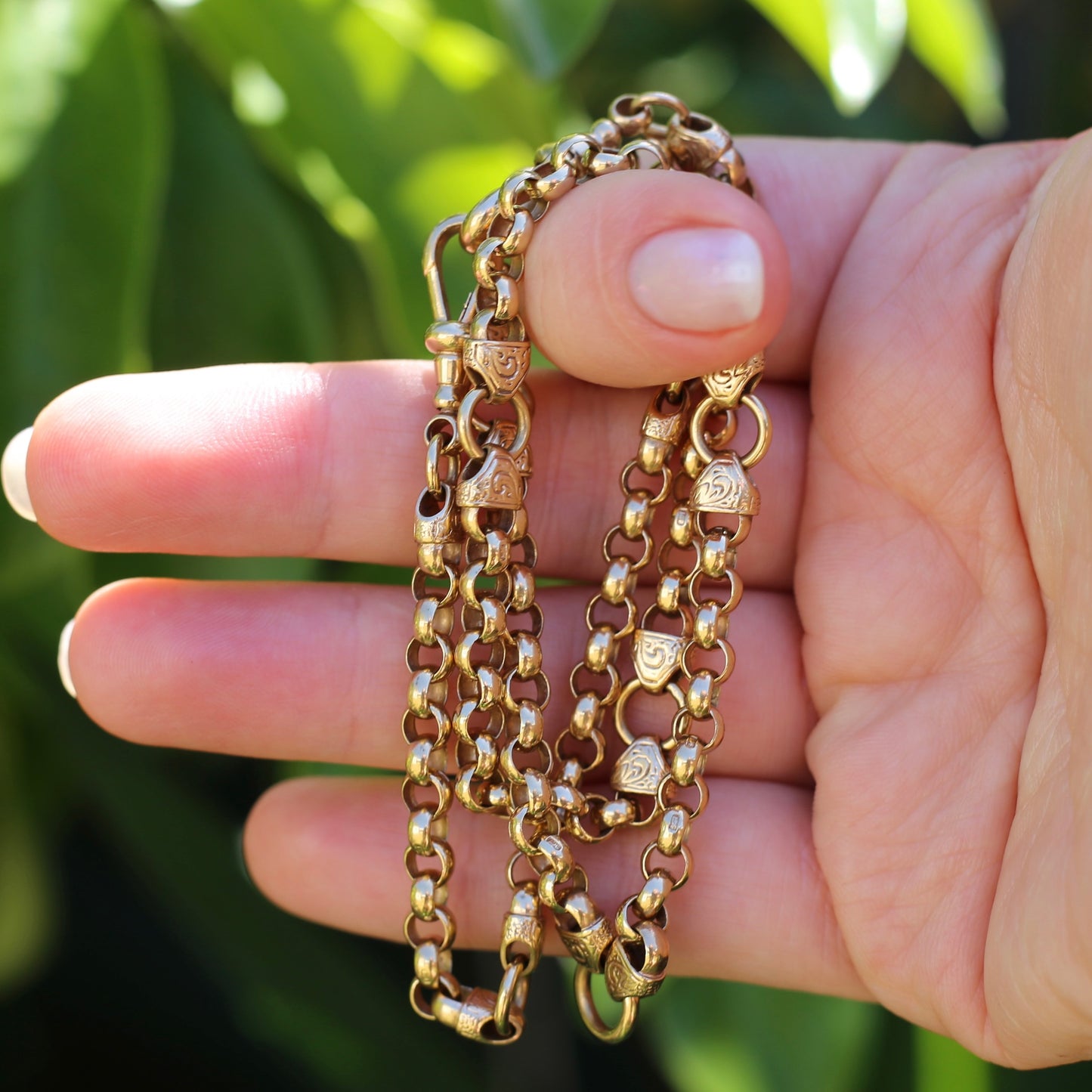 Vintage Belcher Chain with Gorgeous links and Double Albert Clasp, 9ct Gold, 49cm 23.62g