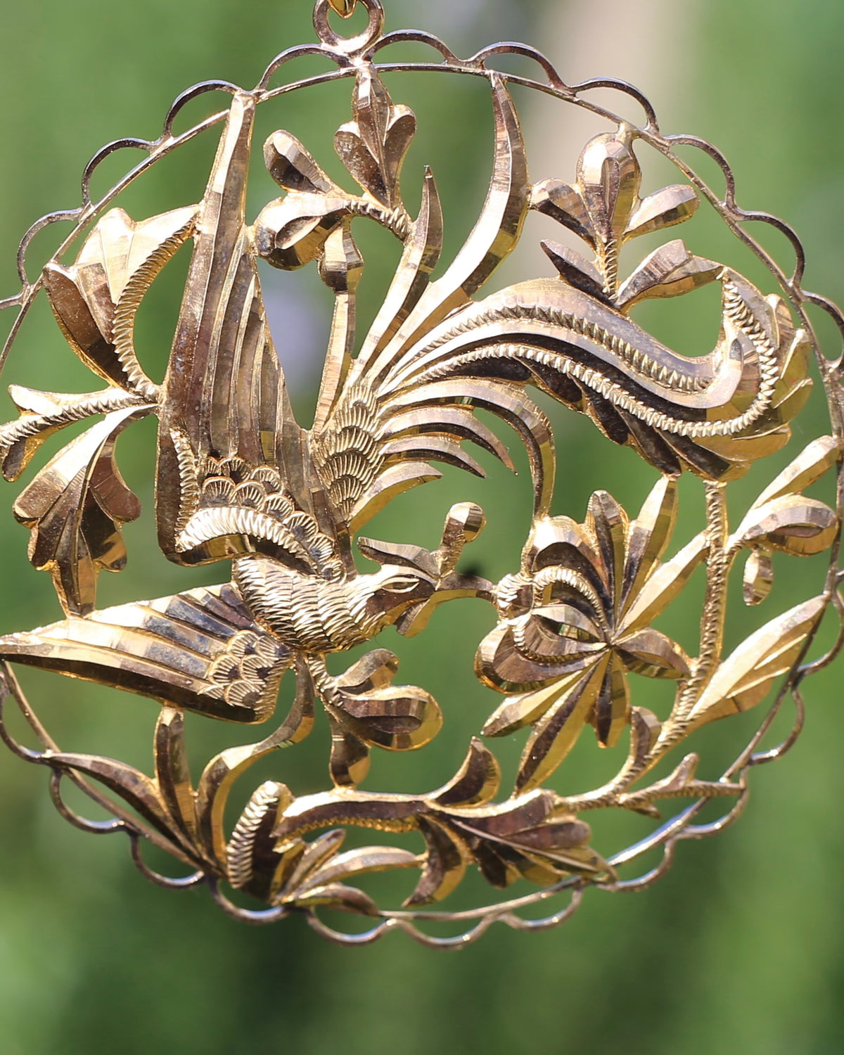 Vintage Chinese Fenghuang (Chinese Phoenix) and Floral Openwork Pendant and Chain, 22ct Gold, 24.34g combined