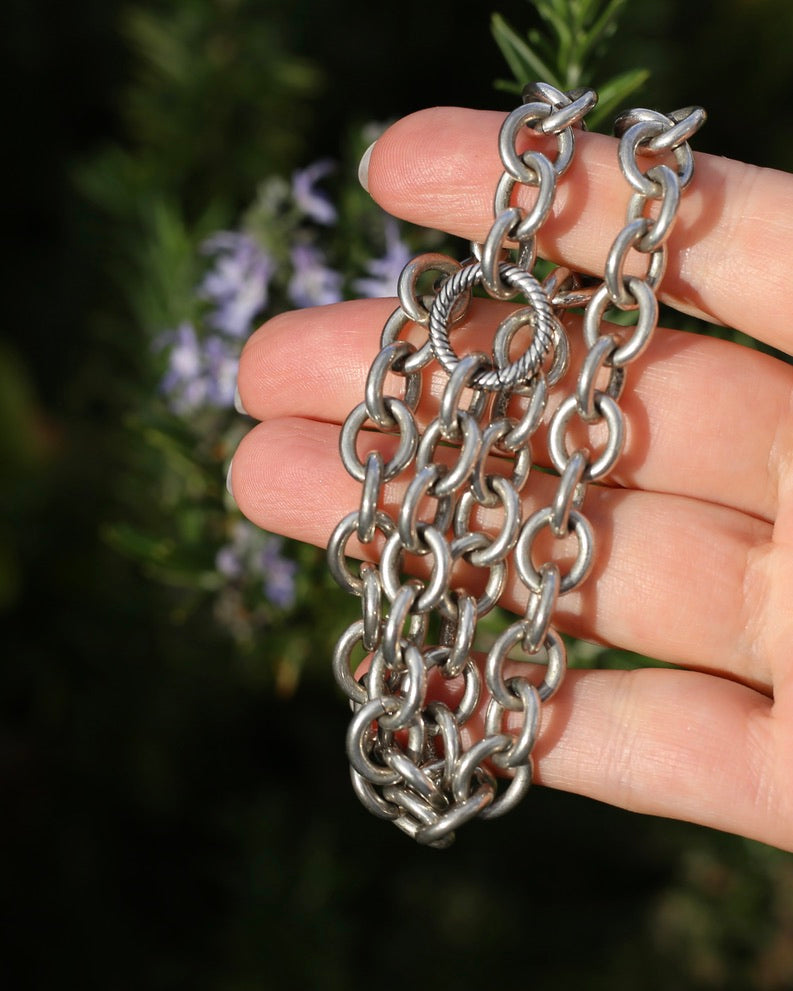 Vintage Chunky Oval Cable Chain with Textured Clasp, Sterling Silver, 42cm or 16.5inches, 50.7g